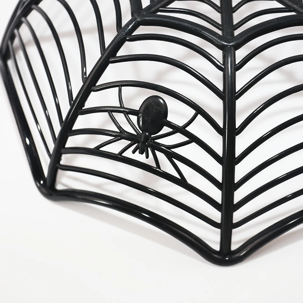 1 Pcs Halloween Fruit Bowl Spider Web Candy Basket Black Orange Candy Bowl Plastic Candy Box Halloween Decoration Party Supplies