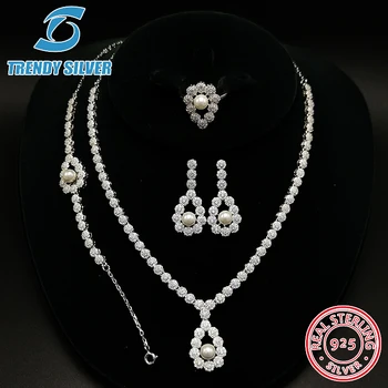 

925 Sterling Silver earrings set for woman wedding jewelry sets rings necklace bracelet women blue red green crystal Zircon CZ