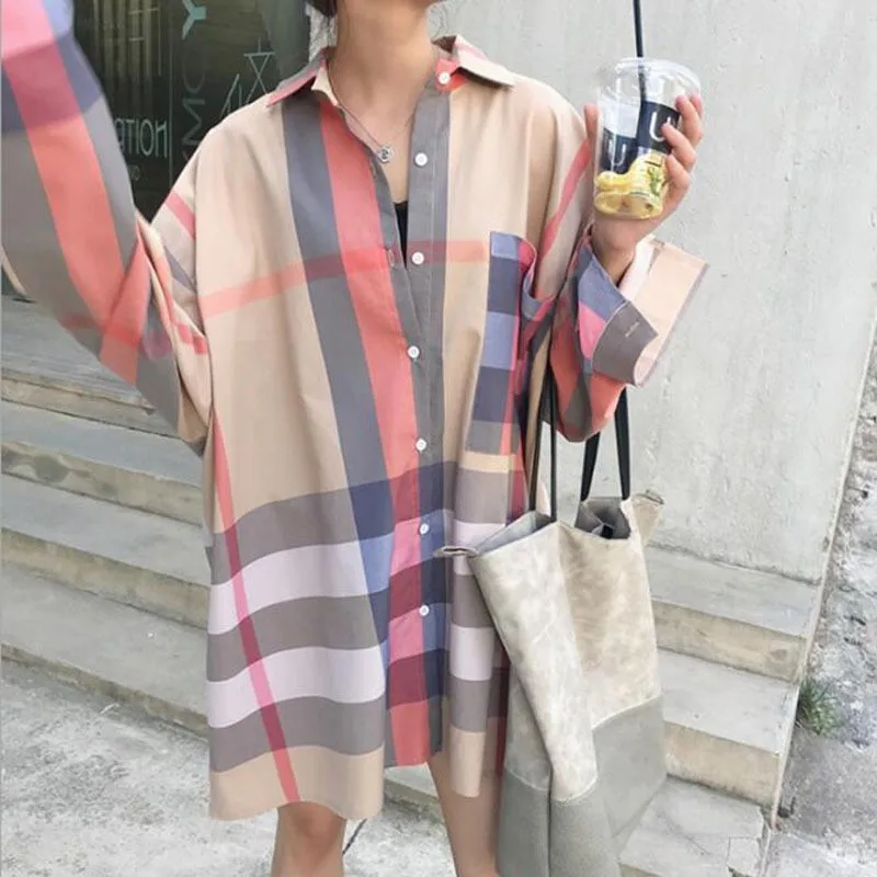 

Fresh And Sweet Soft Skin-Friendly Spring And Autumn Loose Plaid Retro Design Niche Shirt Khaki