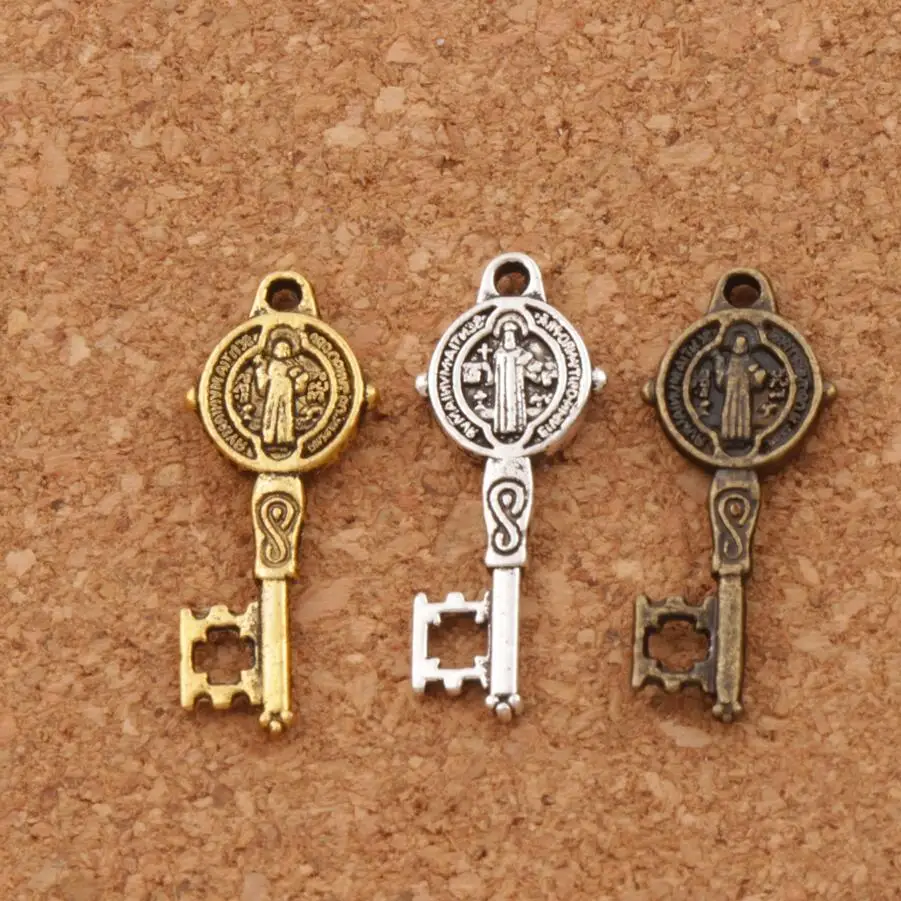 3Colors Saint Benedict Medal Cross Key Religious Charm Beads 300pcs 9.4x24mm Pendants Alloy   Jewelry DIY L1687
