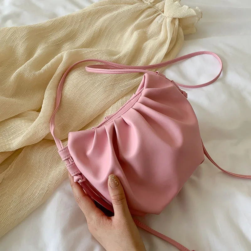 

Candy Color Cloud Bag PU Leather Small Bag For women2020 Shoulder Dumpling Bag Handbag Day Clutches bags Messenger