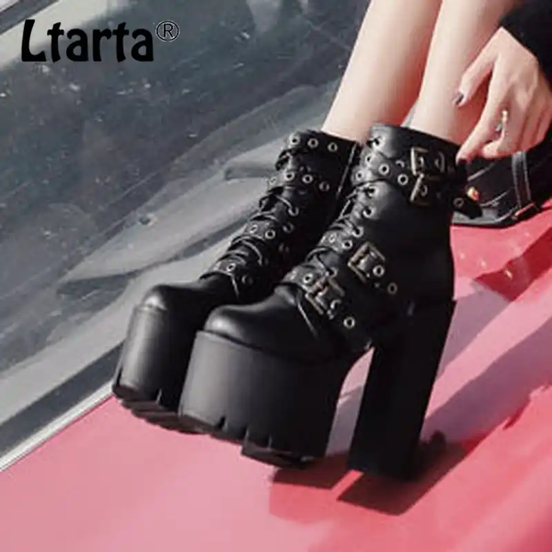 Ltarta 15センチメートルかかと冬クラシック嫌い日高厚底太いヒール防水プラットフォームハイヒールのナイトクラブのブーツjxq Mid Calf Boots Aliexpress