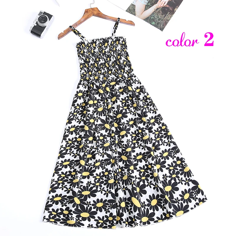 Women Summer Flower Chiffon Dress Girl 2020 Midi Sundress Beach Maxi Robe Dresses Korean Style Print Elegant Sleeveless Dress