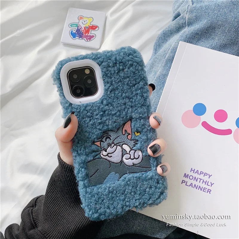 Милый мультфильм шаблон плюшевый чехол для телефона для iPhone X XR 6S 7 8 Plus 11 11Pro Max