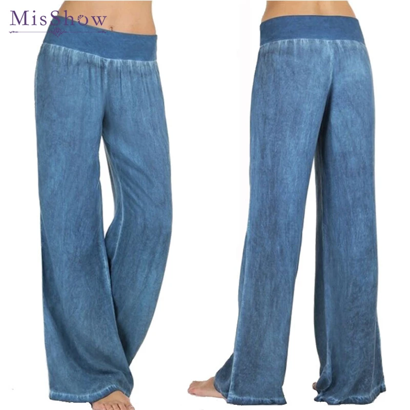 

High Street Blue Women Jeans 2019 New Denim Ladies Casual Elastic Waist Femme Loose Wide Leg Pants Jeans Plus Sizes