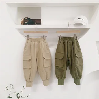 

WLG boys girls winter cargo pants kids velvet thick khaki army green pant baby warm fashion trousers children 1-6 years