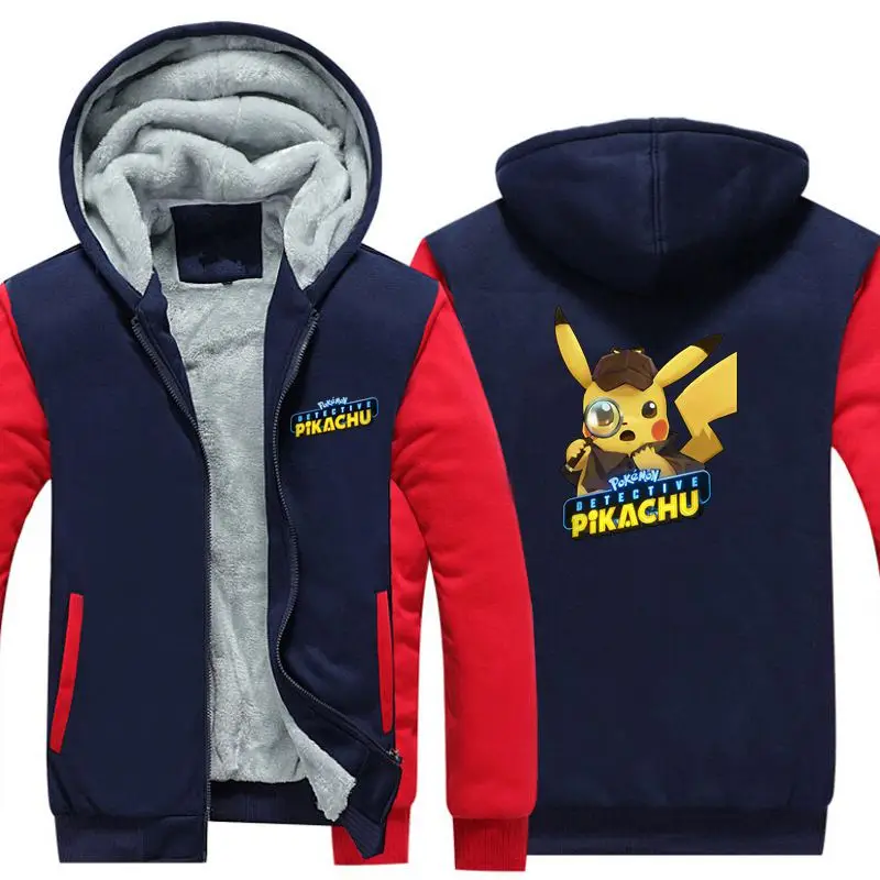 5 New Pokémon Detective Pikachu Thicken Hoodie Sweatshirts Cosplay Costume Anime Winter Warm Coat Hooded Men Adult Clothing - Цвет: 5