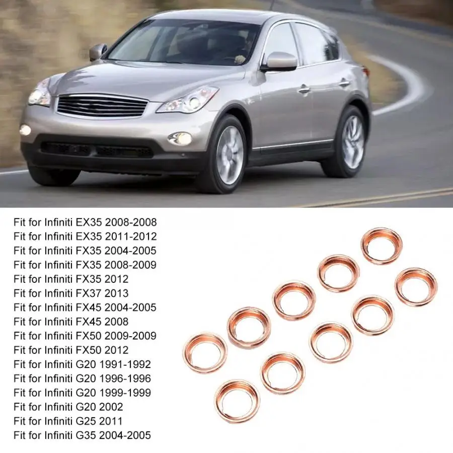 10 шт. масляные пробки шайбы прокладки 1102601M02 подходит для Infiniti EX35 G20 абсолютно экономичный и практичный алюминий золото