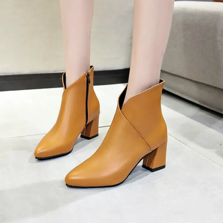 Бежевые оранжевые ботильоны из искусственной кожи на высоком толстом каблуке