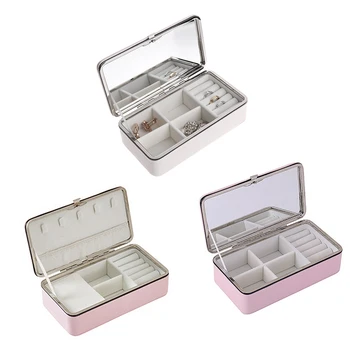 

Portable Korean Jewelry Box Organizer Travels Faux leather Ring Bracelet Earring Necklace Display Storage Box Case