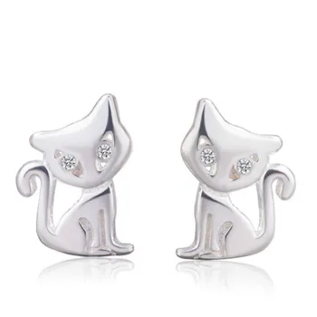 

925 Sterling Silver Animals Cat Stud Earrings For Women Girls Female Wedding Fashion Jewelry Ear Cuff Aretes Brincos Oorbellen