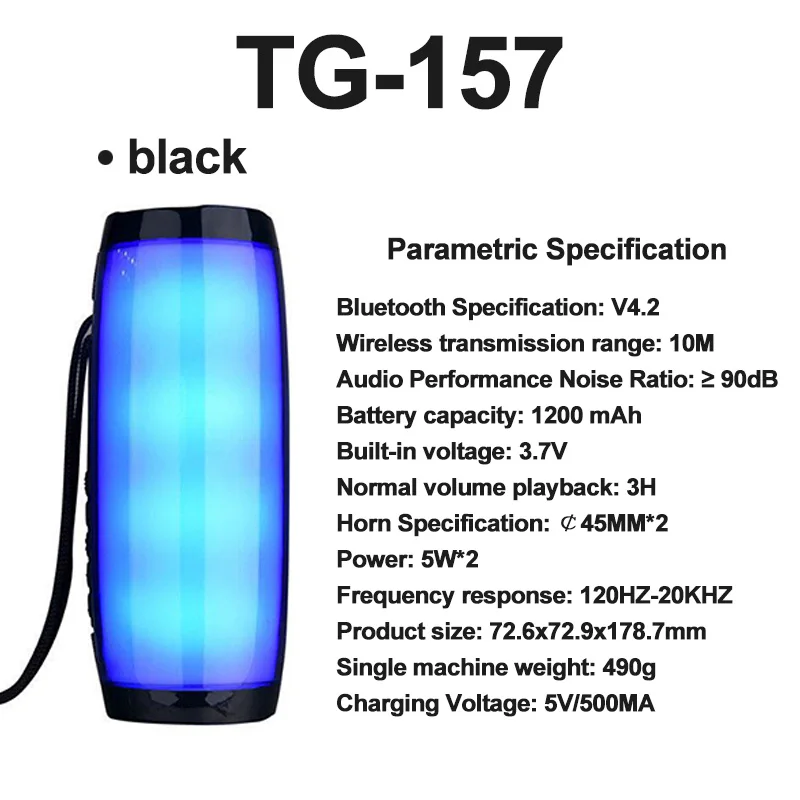TG портативная колонка bluetooth 10W стерео колонки поддерживать FM радиоприемник USB LED Блютус колонка 3D акустическая система - Цвет: TG157 BLACK