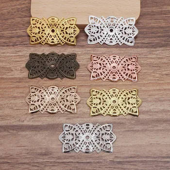 

50PCS 26*48mm 7 Colors Plated Metal Copper Sheet Hollow Flowers Setting Filigree Wraps Connectors Charm DIY Jewelry Findings