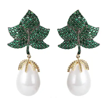 

SINZRY hotsale gorgeous simulated pearl cubic zircon leaf vintage dangle earrings Korean stylish jewelry for women