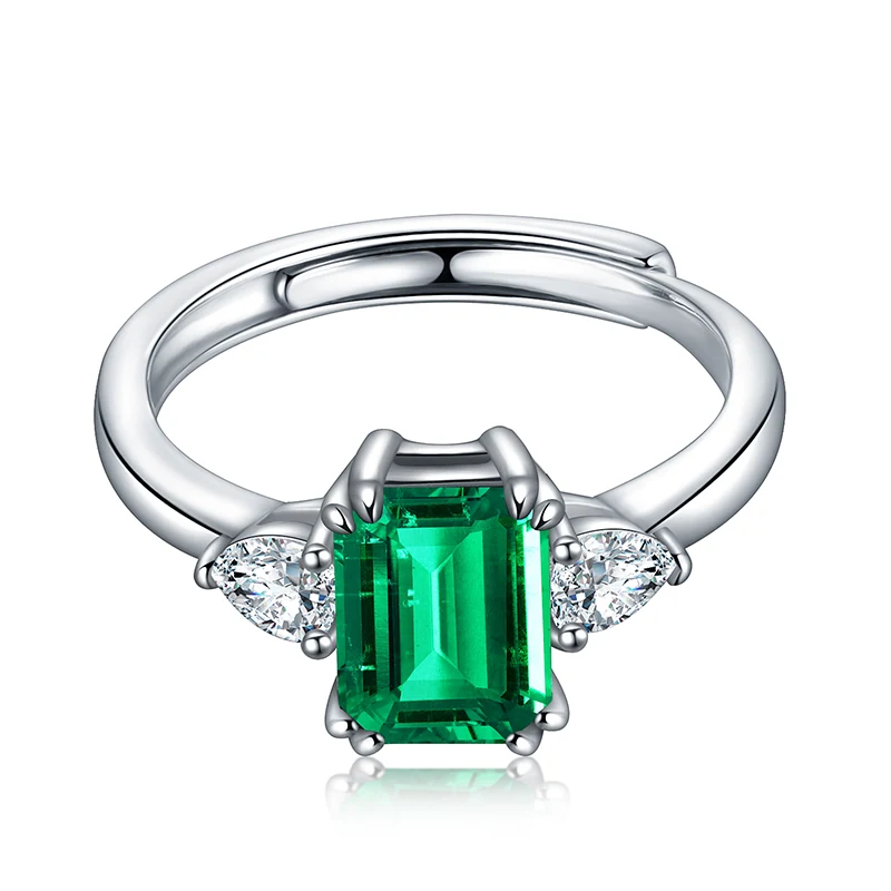 

1 Carat 5X7mm Zambian Emerald Ring 925 Sterling Silver with Simulated White Diamond Vintage Ring Low Price
