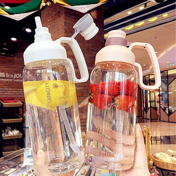 

1800ml Large Capacity Outdoor Water Bottle with Straw and Portable Handle High Quality BPA Free Wide Mouth Plastic Drink Bottle