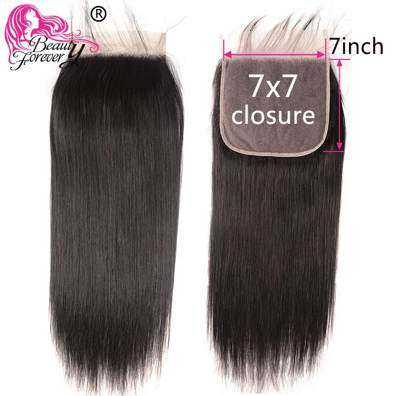 Beauty Forever Brazilian Hair Straight Lace Closure Remy Human Hair 7*7 Free Part Closure 130% Density Natural Color