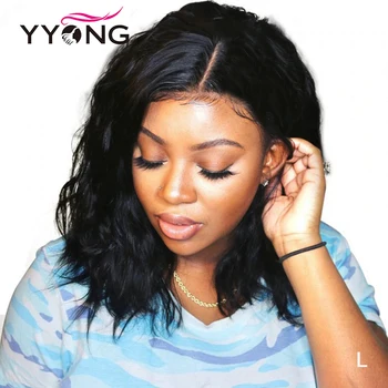 

YYong 13x4 Body Wave Short Lace Front Human Hair Wigs Brazilian Blunt Cut Bob Wig With Baby Hair Remy Lace Front Wig 150% Low