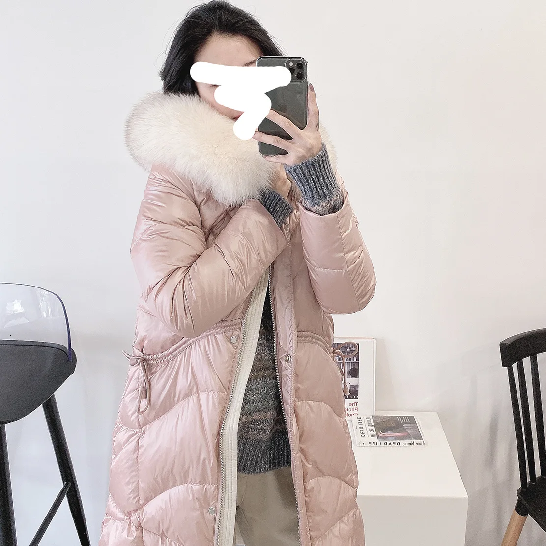 Winter down coat women light luxury large silver fox fur collar noble long white duck down ladies down jacket female QY9769