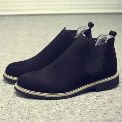 Winter Mens Shoes Casual High Ankle Chaussure Homme British Fashion Boots Men Slip on Pu Leather Chelsea Boots Gentlemen - Цвет: black-1