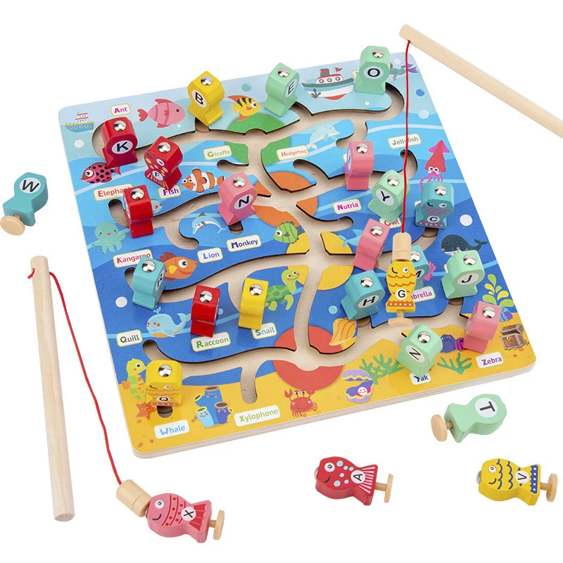 

Wooden toy children's magnetic fishing toy Montessori early learning cognitive hand-eye coordination maze game educational toys