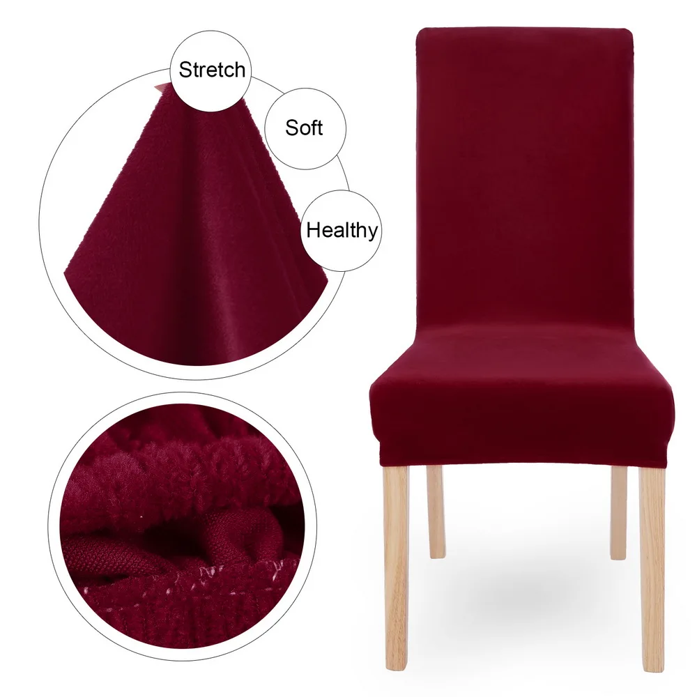 wine red 1/2/4/6 шт. съемный эластичные штаны однотонные Цвет чехлы на стулья из мягкой плюшевой ткани Обеденная сиденье рука чехлы на стулья для свадьбы или торжественного случая - Цвет: wine red