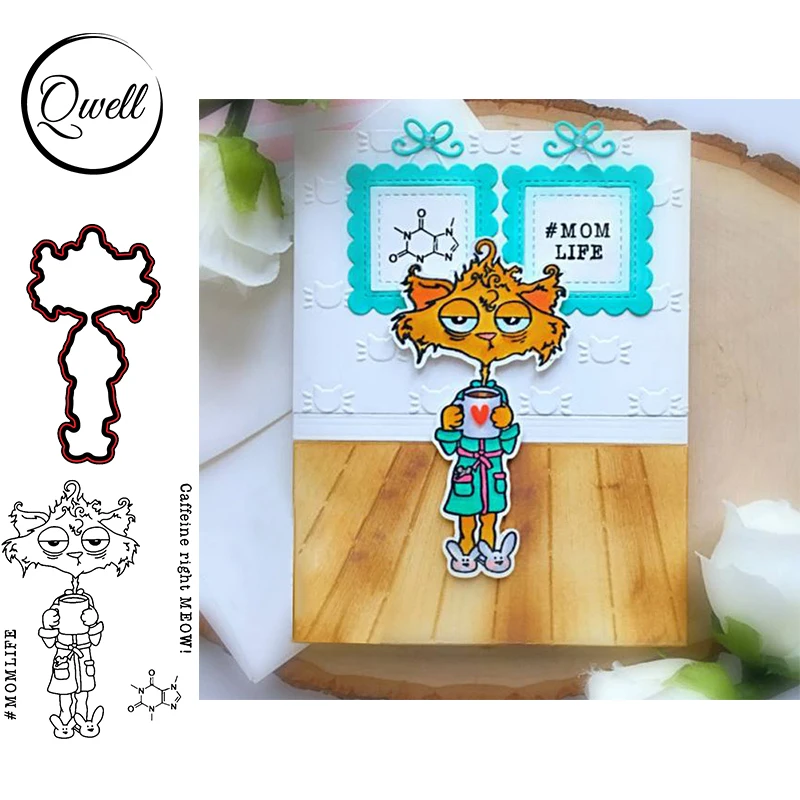 

Металлические Вырубные штампы QWELL подходят к точному мяу с кофеином! Шаблон альбома с надписью «сделай сам» для бумажных открыток 2020