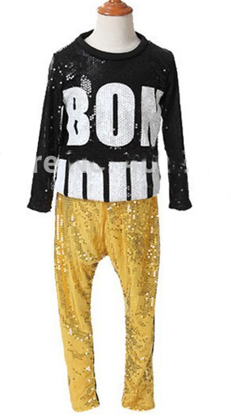 long gold suit Зимние блестящие танцевальные костюмы для мальчиков и девочек в стиле хип-хоп, Стадия DS, джаз, трико для танцев с рубашкой, штаны-шаровары, одежда - Цвет: long gold suit