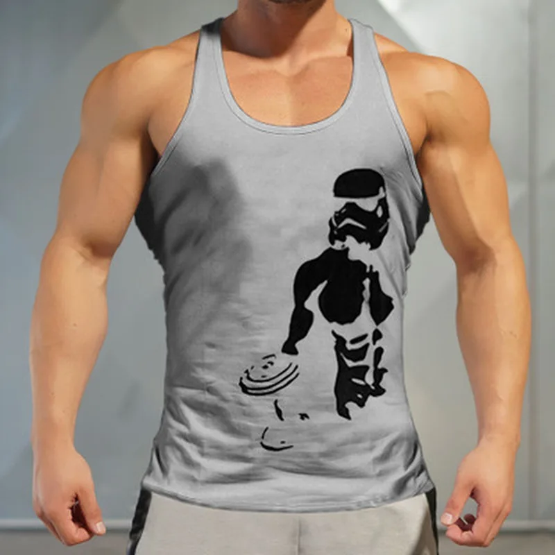 Vogue Men Tank Tops Fitness Workout Clothing Printing Casual Slim Fit Gym Top Tanks For Men Cotton Undershirt Sleeveless Vest
