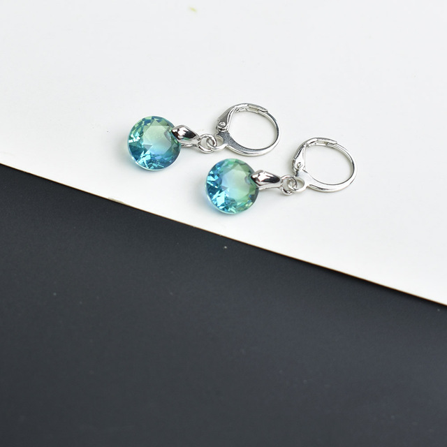 Colorful Geometric Round Crystal Drop Earrings For Women Wedding Party Gift Blue Jewelry Pendientes Mujer