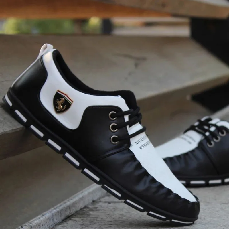 Новинка; спортивная обувь для вождения; мужская обувь на плоской подошве; итальянские Нескользящие повседневные кожаные туфли-лоферы; Мужская мягкая обувь в Корейском стиле - Цвет: 115 Black white
