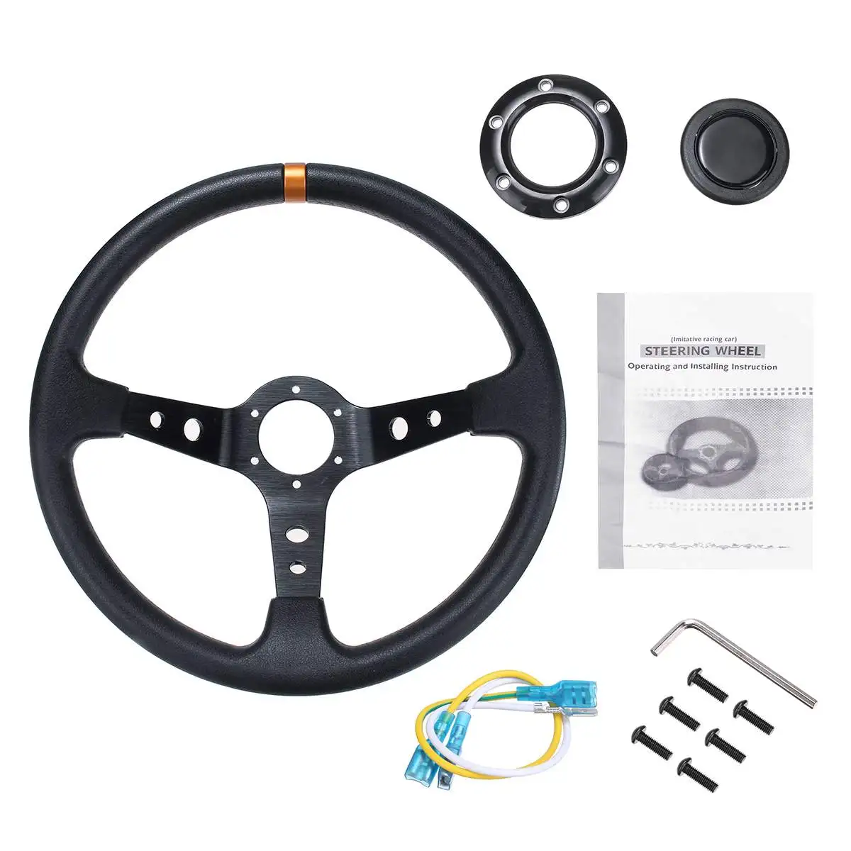 Steering Wheel,350mm/14in Racing Car Sport Steering Wheel Deep Dish 6 Bolts Universal Modified Accessory black Steering Wheel,350mm/14in Racing Car Sport Steering Wheel Deep Dish 6 Bolts Universal Modified Accessory black