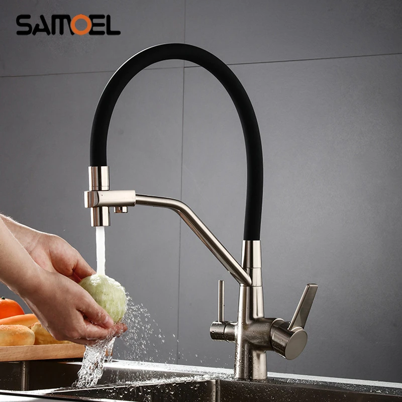 High End Brass Brushed Nickel Kitchen Sink Faucet Mixer Pull Down Two Handle 3 Way Kitchen Healthy Drinking Water Tap Nl714 Kitchen Faucets Aliexpress