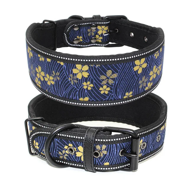 Reflective Puppy Big Dog Collar with Buckle Printing Adjustable Pet Collar for Small Medium Large Dogs Pitbull Leash Dog Chain 