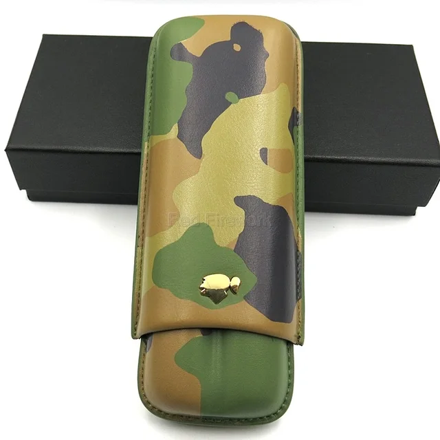 New Cohiba Camouflage Cowhide Leather Holder 3 Tube Travel Cigar Case Humidor