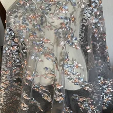 SASKIA 1 ярд ручной работы бисера цветок сетки вышитые ткани Африканский кружевной материал пришить свадебное платье одежда ткань пэчворк Diy