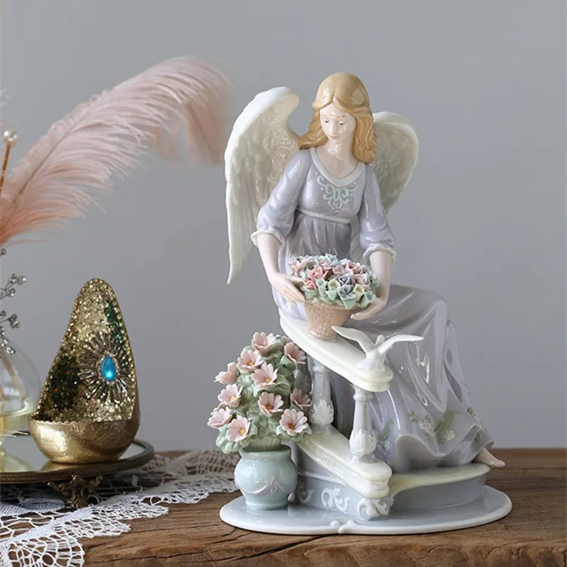 European Ceramics Cute Angel Doll Art Sculpture Character Figurine Creative Ceramics Crafts Desktop Decorations For Home R3534