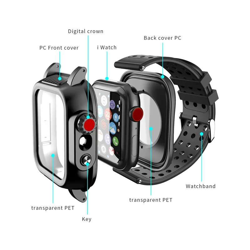 Водонепроницаемый Чехол IP68 для iWatch Series 3 38 мм 42 армированный прочный бампер ПК