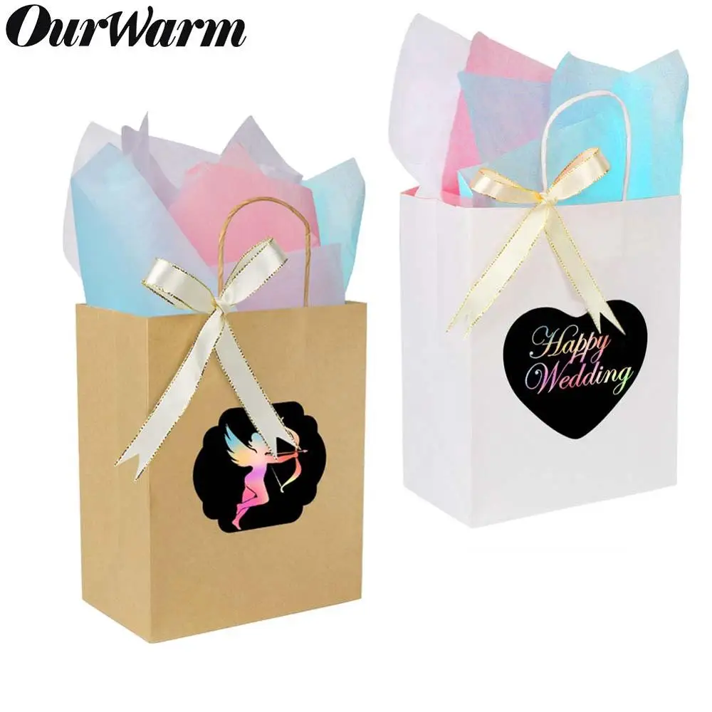 OurWarm 6 шт DIY подарочные пакеты с царапинами бумажная панель тканевая лента белый/коричневый пакет из крафт-бумаги с ручками для свадебной вечеринки