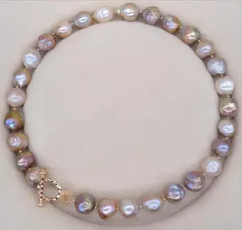 

Free shipping baroque 18" AAA 13X11MM SOUTH SEA NATURAL multicolor PEARL NECKLACE CLASP