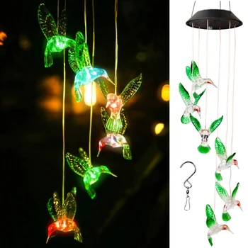

Solar Powered LED Wind Chime Transparent Hummingbird Wind Chime Color-Changing Waterproof Party Yard Garden Decor new
