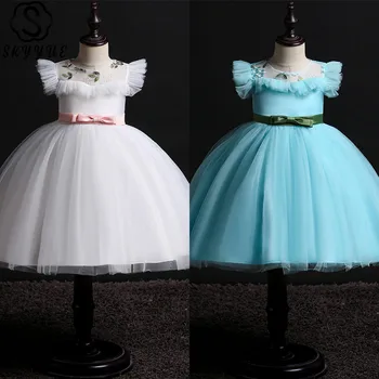 

Skyyue 2019 Solid Flower Girl Dresses for Weddings Tank Ruffles Sleeveless Girls Pageant Dresses Ball Gown Flower Girl 837