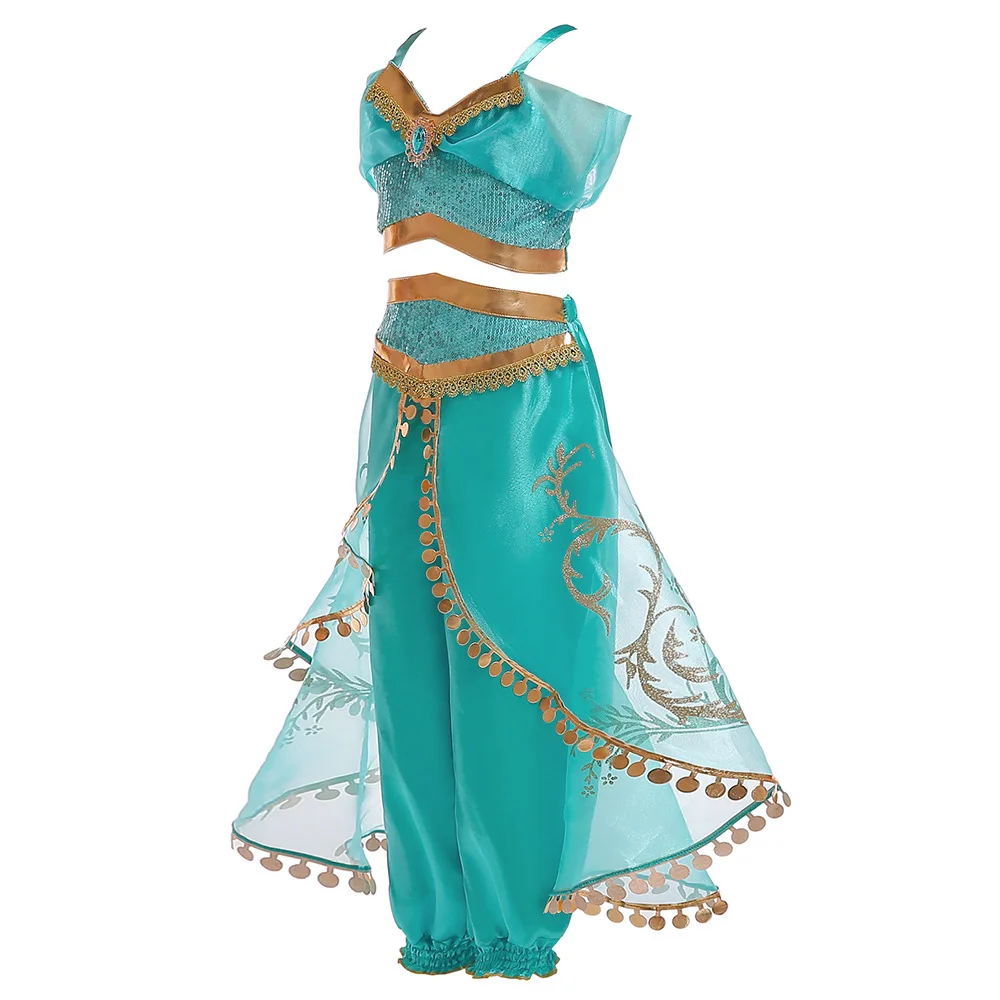 Princess Jasmine Dress For Girls Halloween Cosplay Party Fantasy Costumes Top Pants 2pcs Set Kids Lace Casual Sleeveless Dresses Dresses for babies