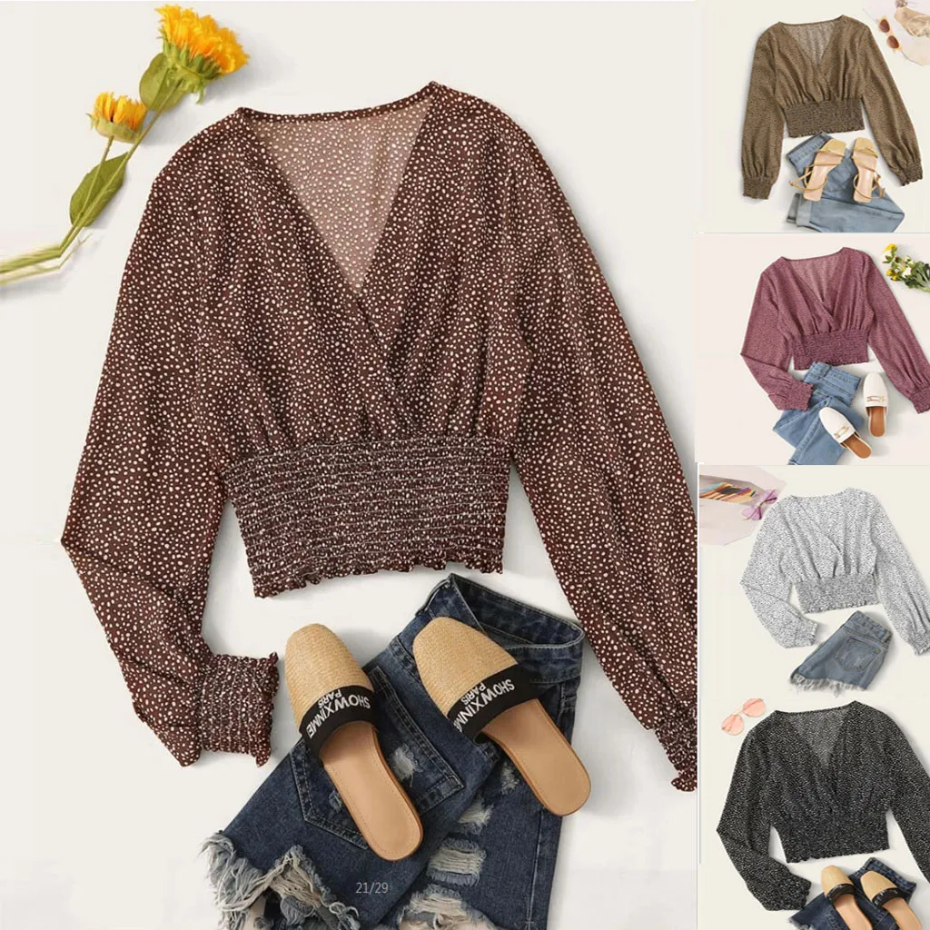 wrap front long sleeve top