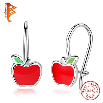 

BELAWANG Women's Fashion Lovely Cute Red Enamel Apple Stud Earrings Female 925 Sterling Silver Earrings for Children Girls