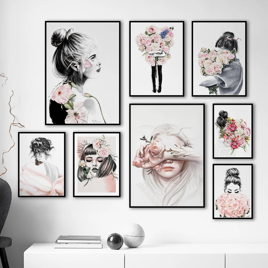 

Fashion Wall Decor Girl Art Posters and Prints for Living Room Figure Canvas Paintings for Bedroom Frameless Picture
