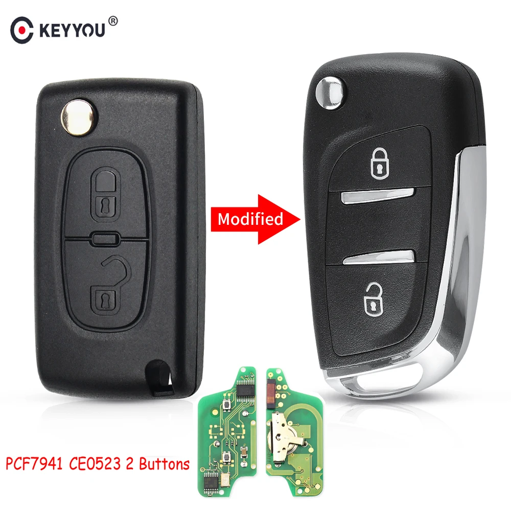 KEYYOU ASK Fob для peugeot 407 307 607 HCA/VA2 Blade 2 кнопки 433 МГц ID46 чип модифицированный флип-пульт дистанционного ключа CE0523