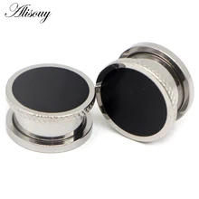 Alisouy 2 шт черные резиновые диаметры для ушей тоннели для пирсинга туннельный расширитель винтовое соединение из нержавеющей стали хип-хоп ювелирные изделия для тела