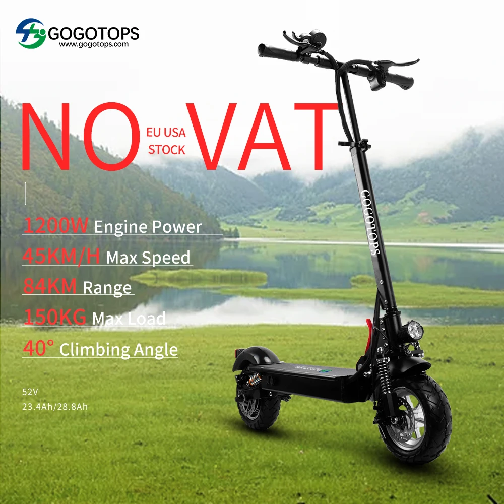 No Tax Electric Scooters Adults 1200W 48V 45KM/H 10'' 2 Wheels E