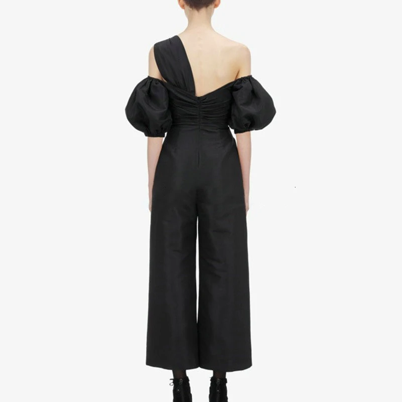 TWOTWINSTYLE Ankle-Length Jumpsuit Female Asymmetrical Collar Lantern Half Sleeve High Waist Ruched Jumpsuits Women Clothing New